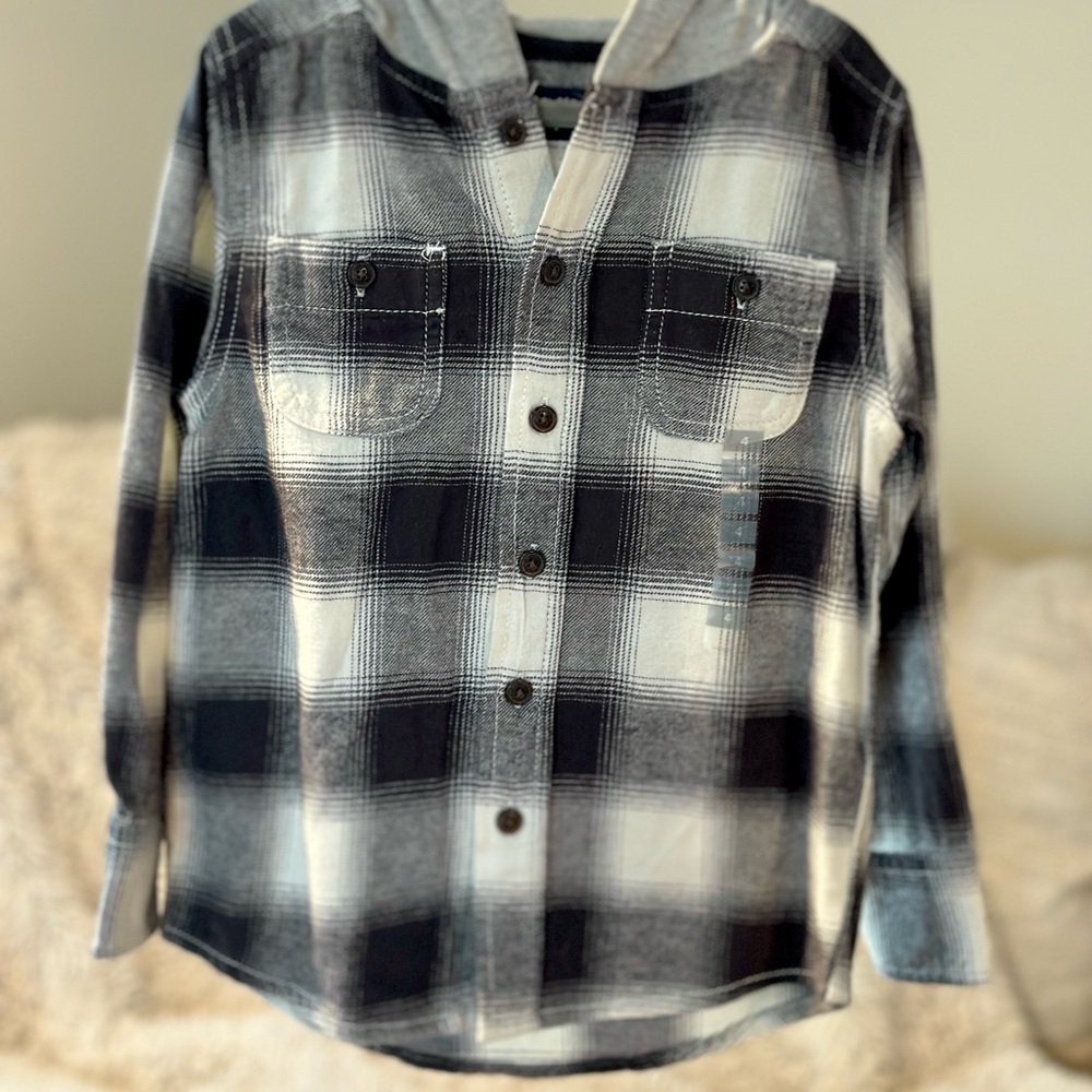 Oshkosh boys plaid hooded button up